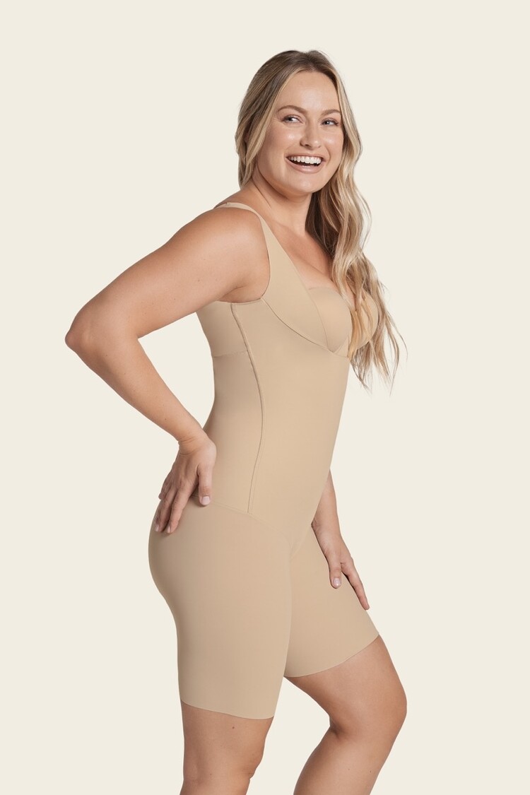 Leonisa Total Smooth Mid-Thigh Shaping Bodysuit - Beige (801)