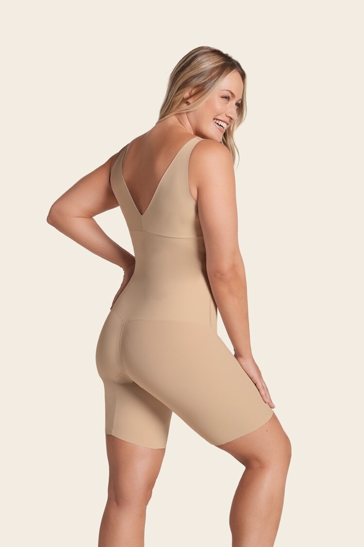 Leonisa Total Smooth Mid-Thigh Shaping Bodysuit - Beige (801)