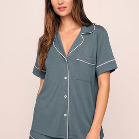 Eberjey Gisele Relaxed Short PJ Set - Stone Blue/Ivory