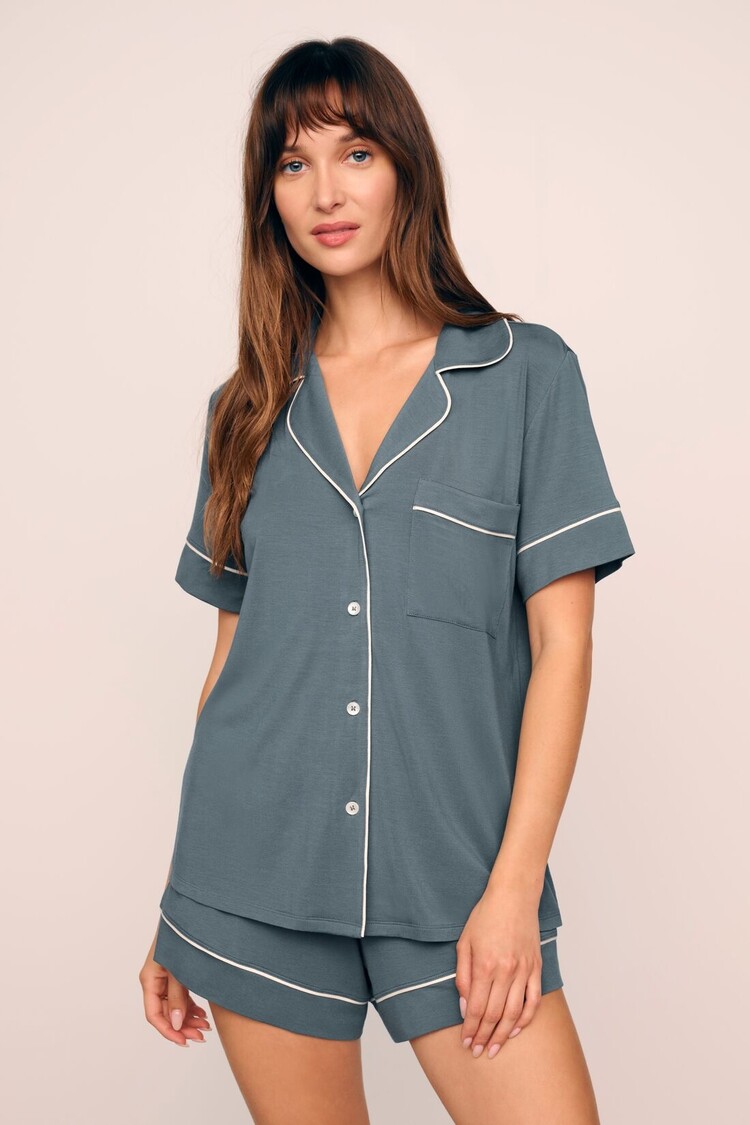 Eberjey Gisele Relaxed Short PJ Set - Stone Blue/Ivory