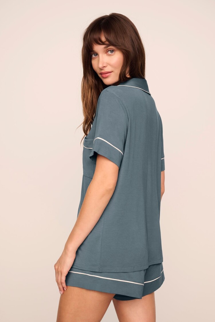 Eberjey Gisele Relaxed Short PJ Set - Stone Blue/Ivory