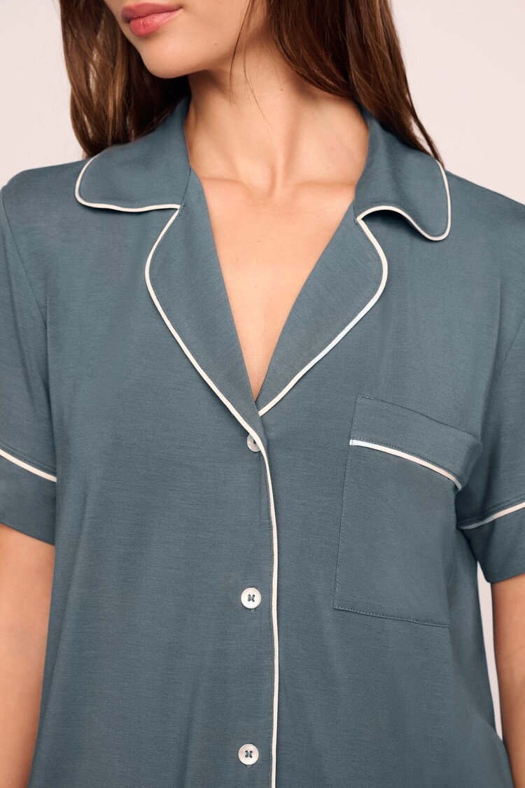 Eberjey Gisele Relaxed Short PJ Set - Stone Blue/Ivory