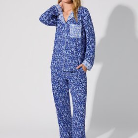 Bed Head Long Sleeve Classic PJ Set - Bloomscape Blue