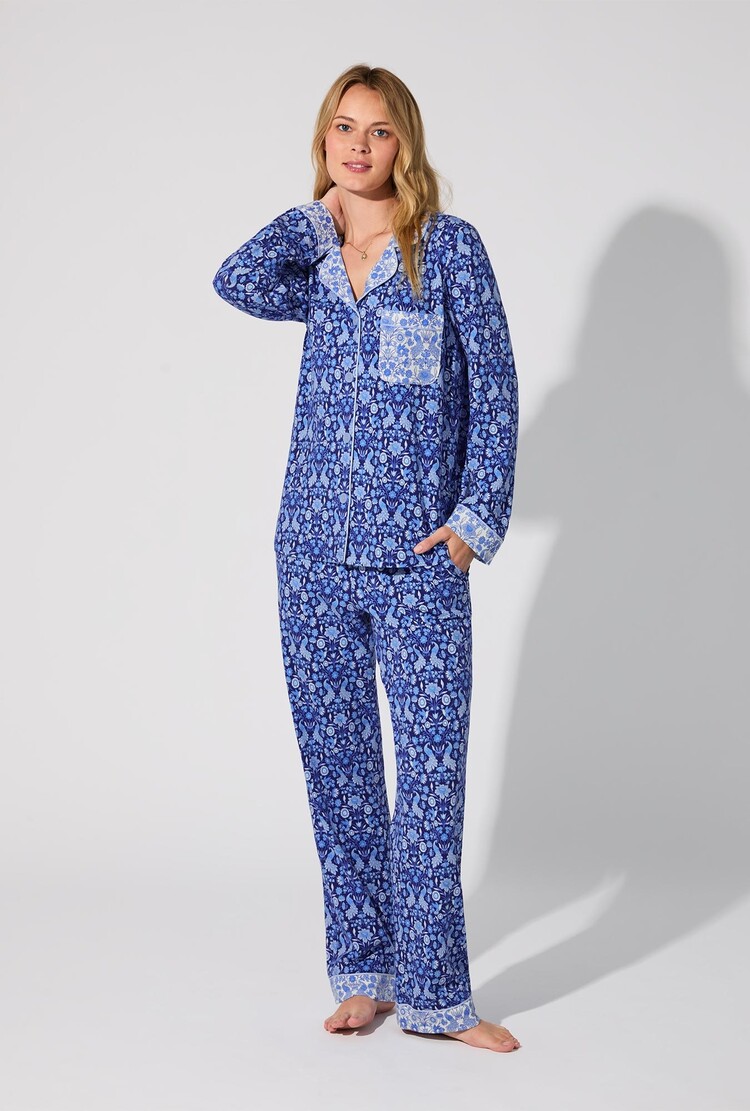 Bed Head Long Sleeve Classic PJ Set - Bloomscape Blue