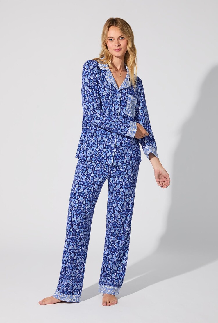 Bed Head Long Sleeve Classic PJ Set - Bloomscape Blue