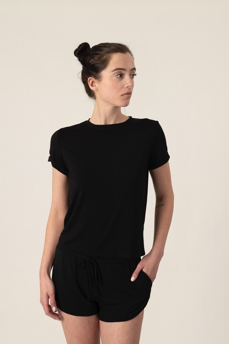 Aspen Dream Taylor Bamboo Rolled Sleeve Tee - Black