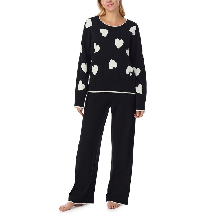Kate Spade Sweater Knit Pullover Lounge Set - Scattered Heart Black