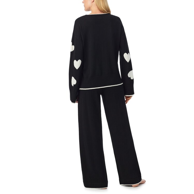 Kate Spade Sweater Knit Pullover Lounge Set - Scattered Heart Black