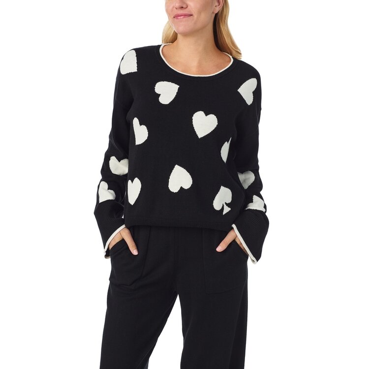 Kate Spade Sweater Knit Pullover Lounge Set - Scattered Heart Black