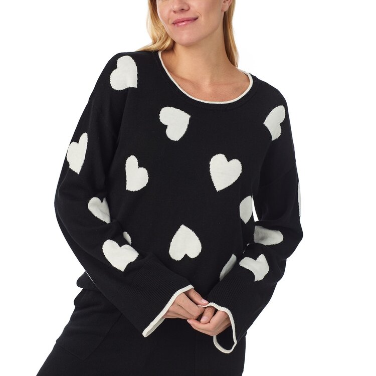 Kate Spade Sweater Knit Pullover Lounge Set - Scattered Heart Black