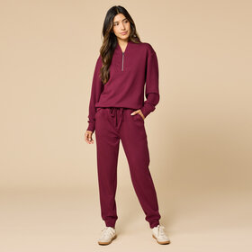 Softies Vintage Velvet 1/4 Zip Jogger Lounge Set - Cherry Cola