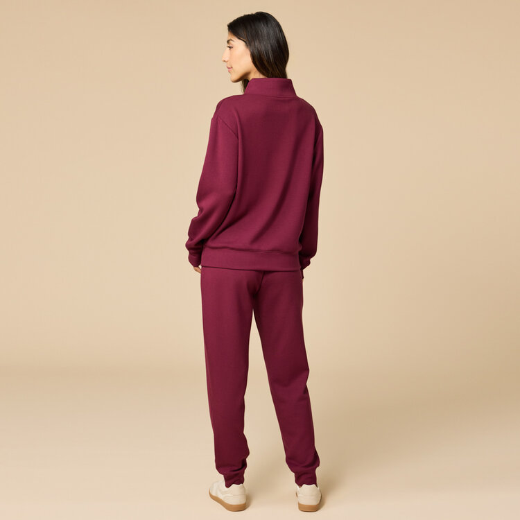 Softies Vintage Velvet 1/4 Zip Jogger Lounge Set - Cherry Cola