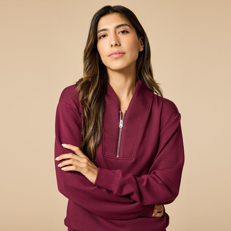 Softies Vintage Velvet 1/4 Zip Jogger Lounge Set - Cherry Cola