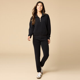 Softies Vintage Velvet 1/4 Zip Jogger Lounge Set - Black