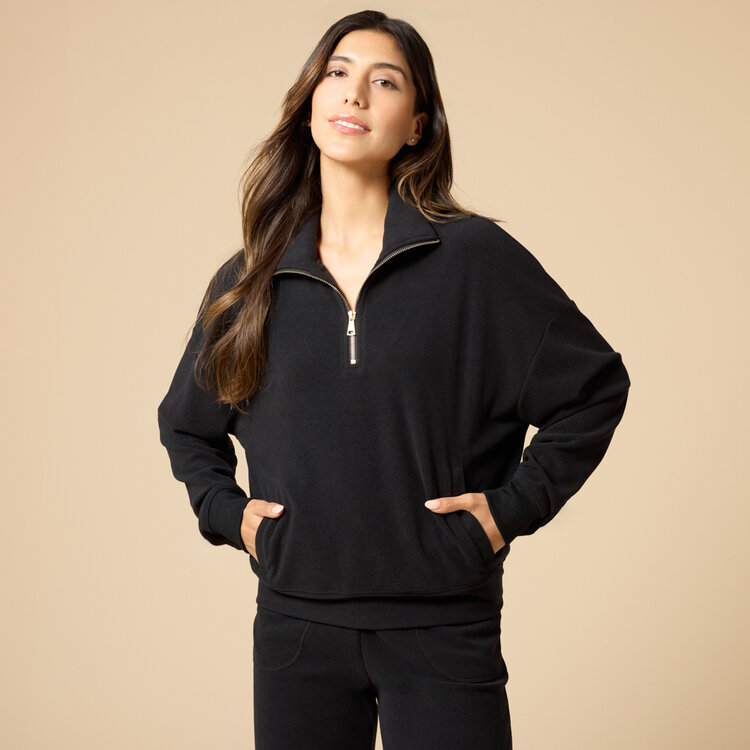 Softies Vintage Velvet 1/4 Zip Jogger Lounge Set - Black
