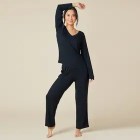 Softies Natalie V-Neck Long Pant PJ Set - Black