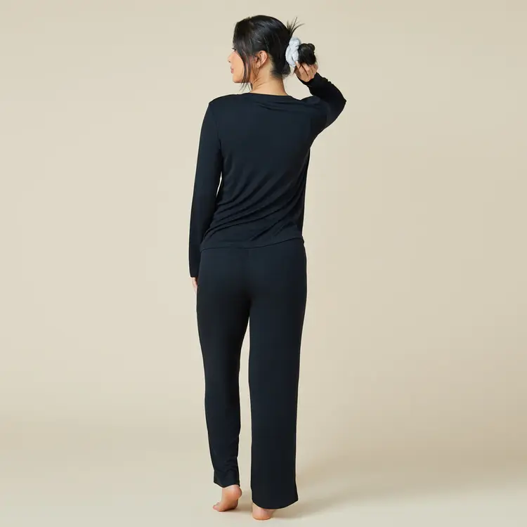 Softies Natalie V-Neck Long Pant PJ Set - Black
