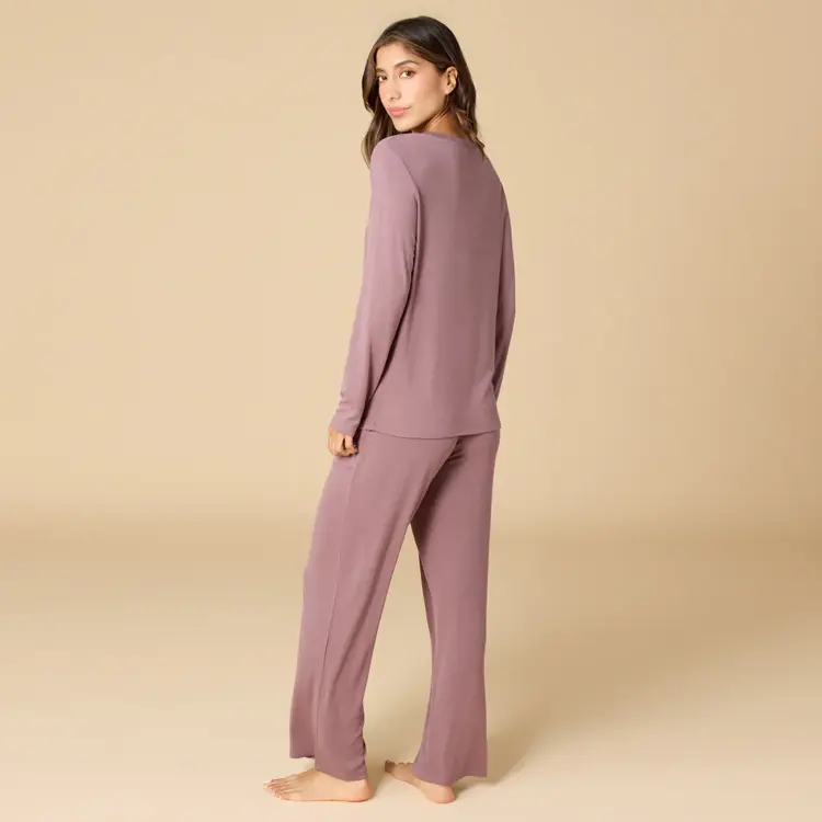 Softies Natalie V-Neck Long Pant PJ Set - Driftwood