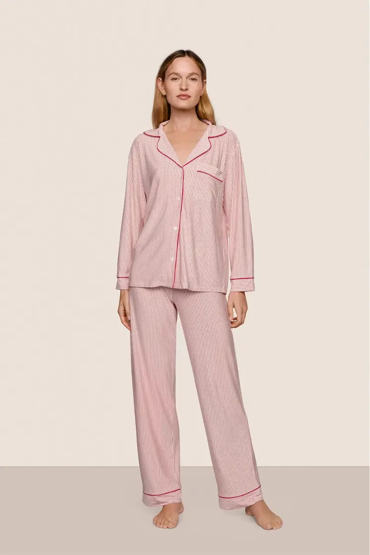 Eberjey Gisele Long Pant PJ Set - Duo Holly Stripe Print