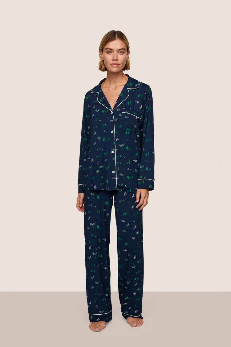 Eberjey Gisele Long Pant PJ Set - Forest Pine Print