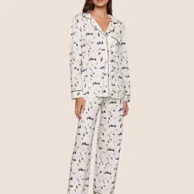 Eberjey Gisele Long Pant PJ Set - Ski Chalet Print
