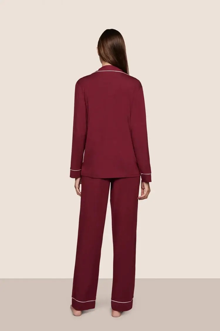 Eberjey Gisele Long Pant PJ Set - Bordeaux/Ivory