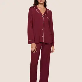 Eberjey Gisele Long Pant PJ Set - Bordeaux/Ivory
