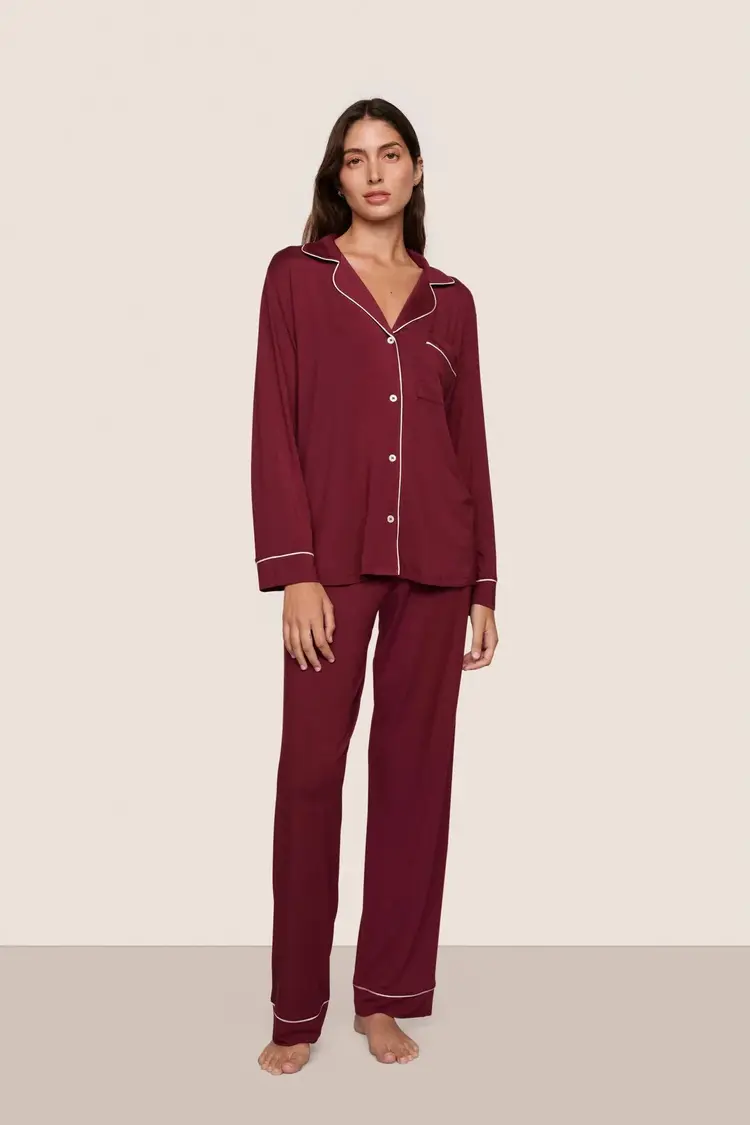 Eberjey Gisele Long Pant PJ Set - Bordeaux/Ivory