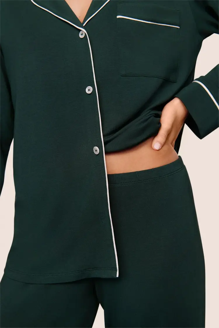 Eberjey Gisele Long Pant PJ Set - Pine/Ivory