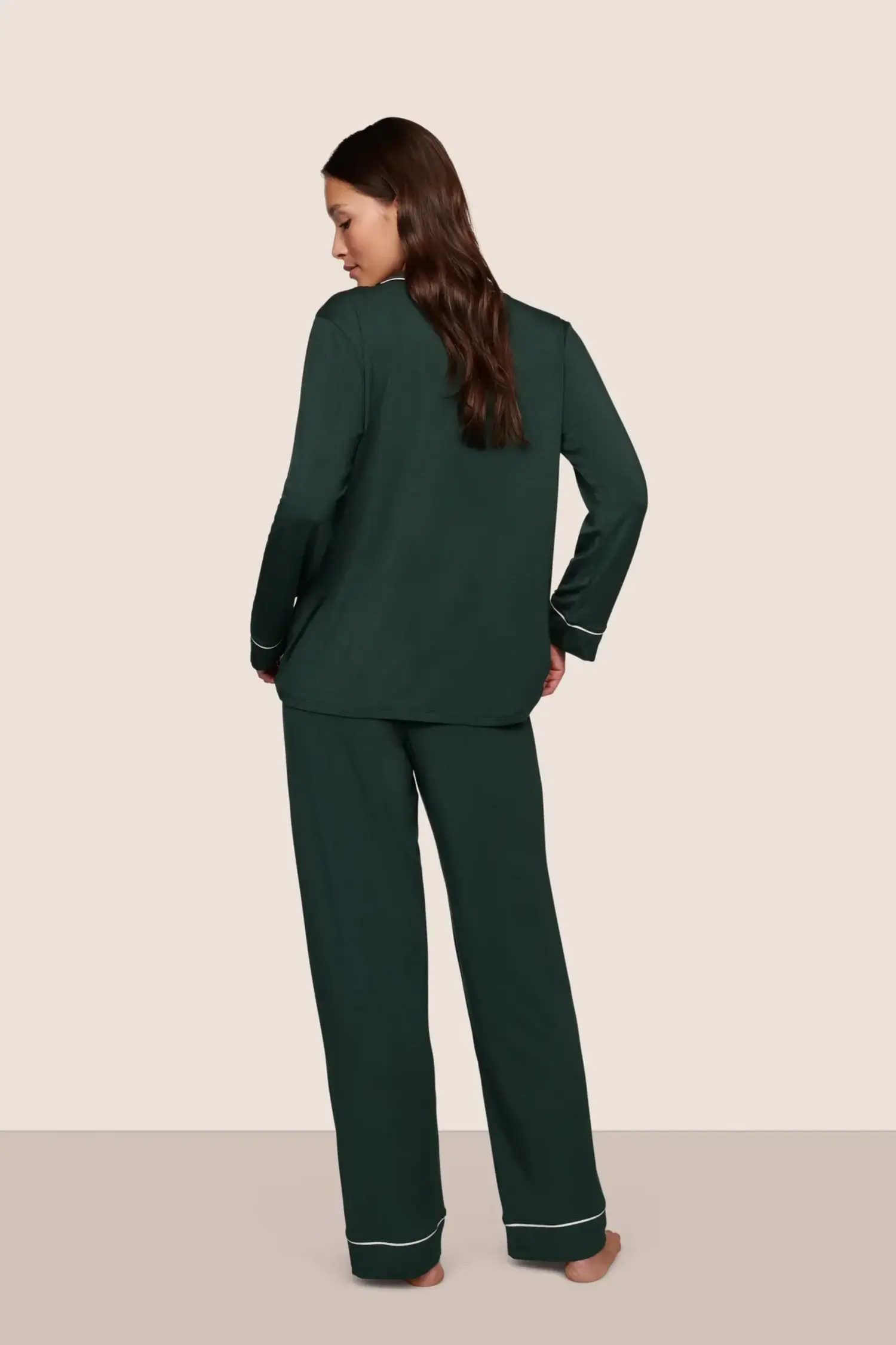 L/S Long Pant PJ Set PJ1018 Pine/Ivory - Lace & Day