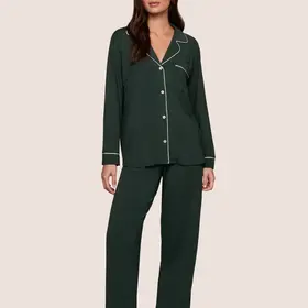 Eberjey Gisele Long Pant PJ Set - Pine/Ivory