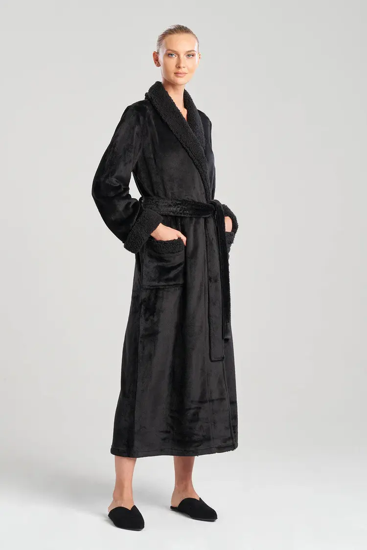 Natori Plush Sherpa Robe - Black