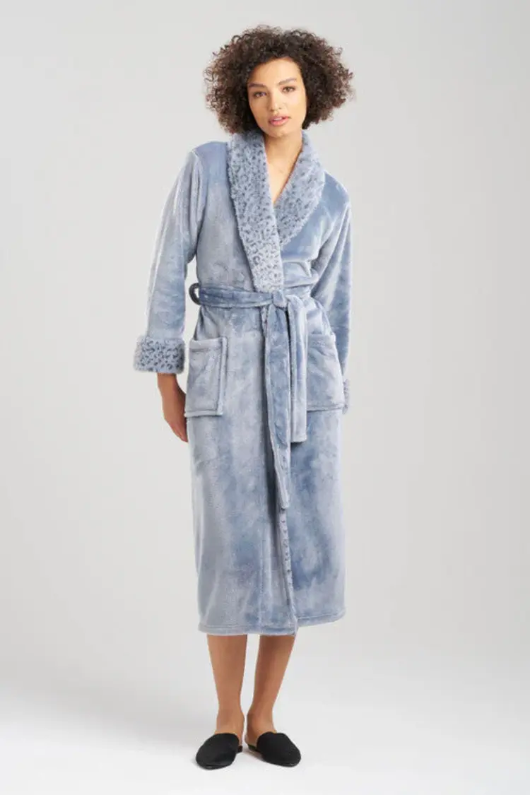 N Plush Lynx Robe - Blue Granite