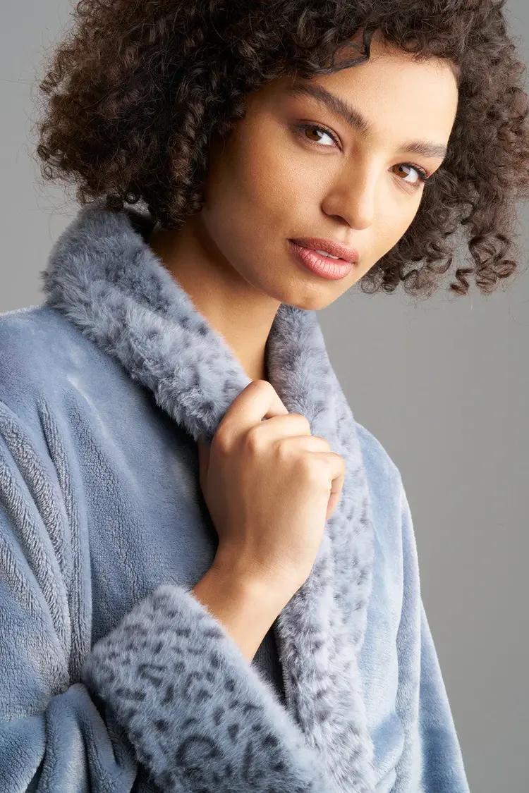 N Plush Lynx Robe - Blue Granite