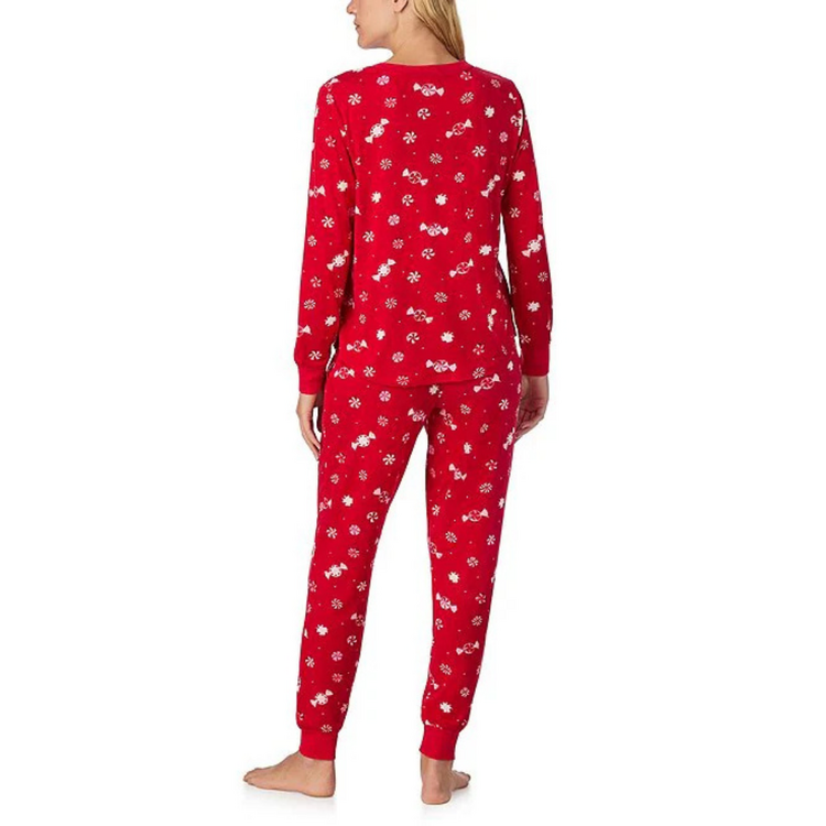 Kate Spade Brushed Jersey L/S Pullover Jogger PJ Set - Peppermint Dot