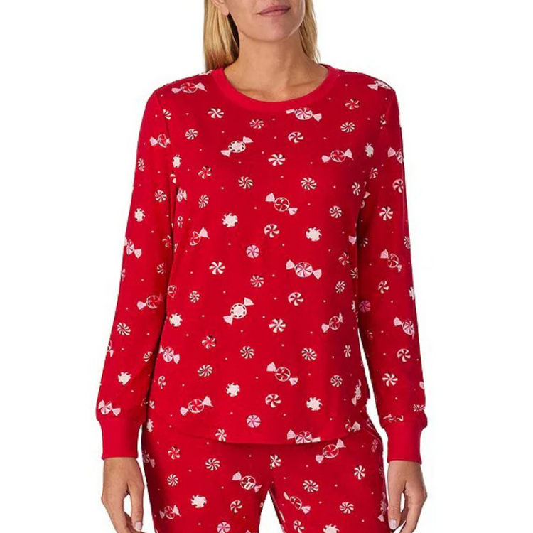 Kate Spade Brushed Jersey L/S Pullover Jogger PJ Set - Peppermint Dot