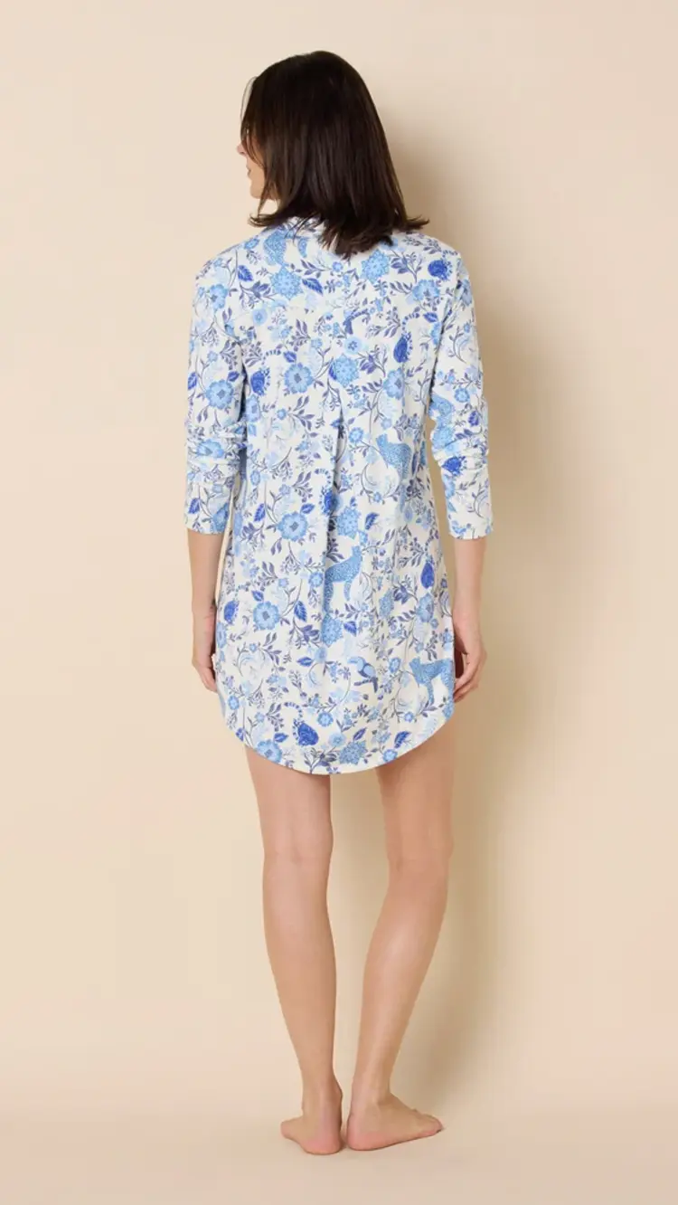 Cat's Pajamas Pima Knit Long Sleeve Button Night Shirt - Savannah Soiree