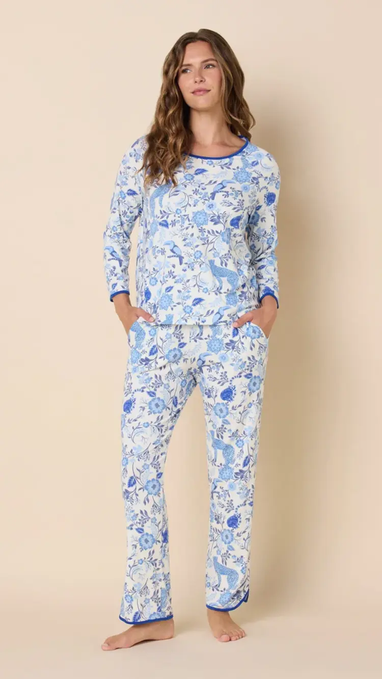 Cat's Pajamas Pima Knit Long Sleeve Simple PJ Set - Savannah Soiree
