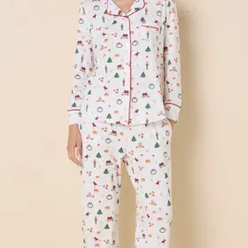 Cat's Pajamas Pima Knit Long Sleeve Pajama Set - Vintage Christmas