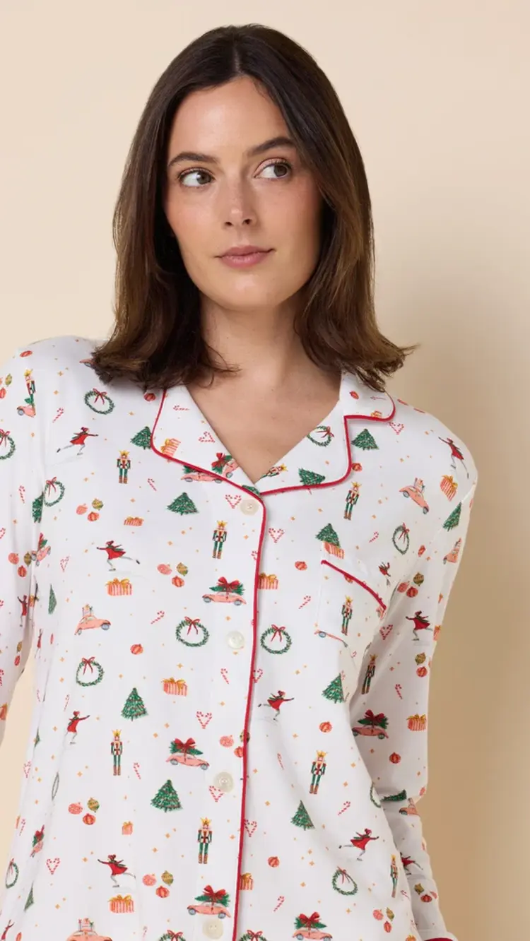 Cat's Pajamas Pima Knit Long Sleeve Pajama Set - Vintage Christmas