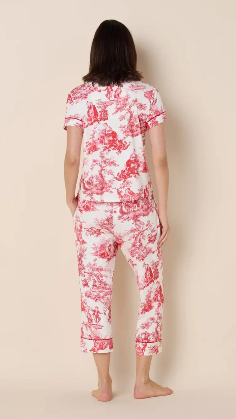 Cat's Pajamas Pima Knit Short Sleeve Capri PJ Set - Idle Hours Toile