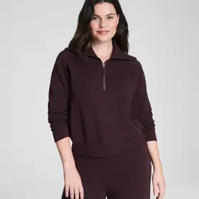 Spanx AirEssentials Half-Zip Sweatshirt - Truffle Brown