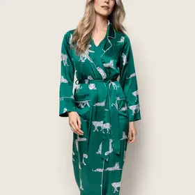 Petite Plume Mulberry Silk Long Robe - Green Panthere de Luxe