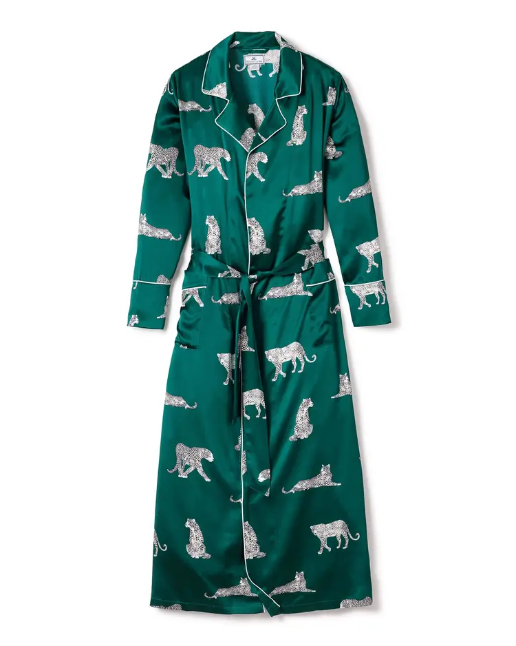 Petite Plume Mulberry Silk Long Robe - Green Panthere de Luxe