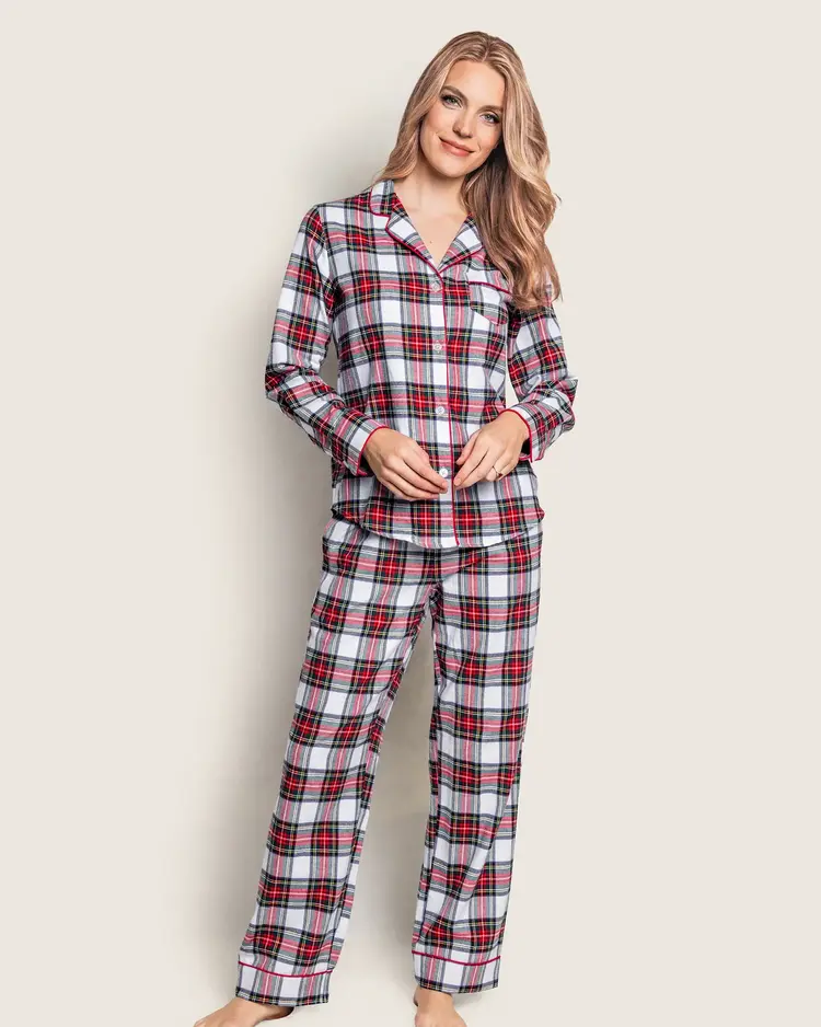 Petite Plume Cotton Twill Long Pant PJ Set - Balmoral Tartan