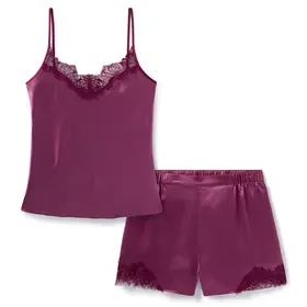 Petite Plume Silk Lace-Trim Cami Short Set - Rosewood