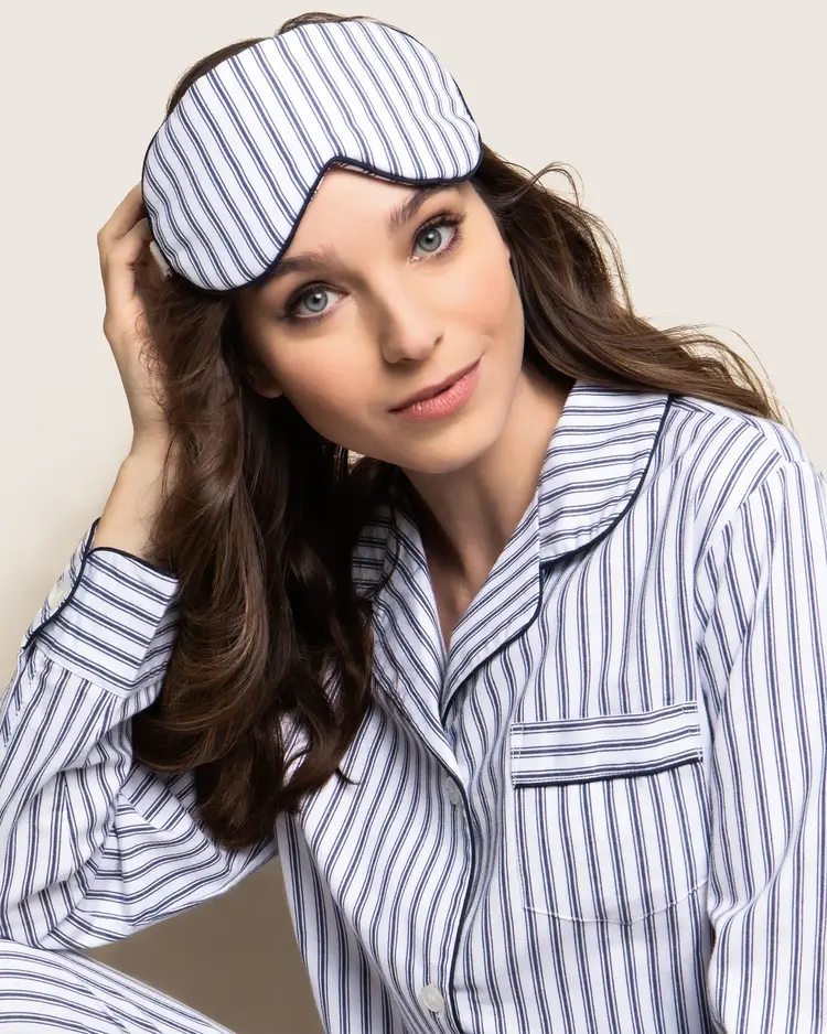 Petite Plume Cotton Twill Sleep Mask - Navy Ticking Stripe