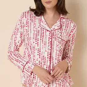 Cat's Pajamas Dreamy Hearts Pima Knit Long Sleeve Pajama Set