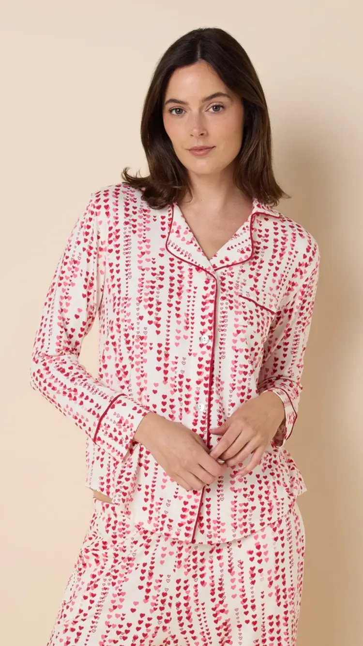 Cat's Pajamas Dreamy Hearts Pima Knit Long Sleeve Pajama Set