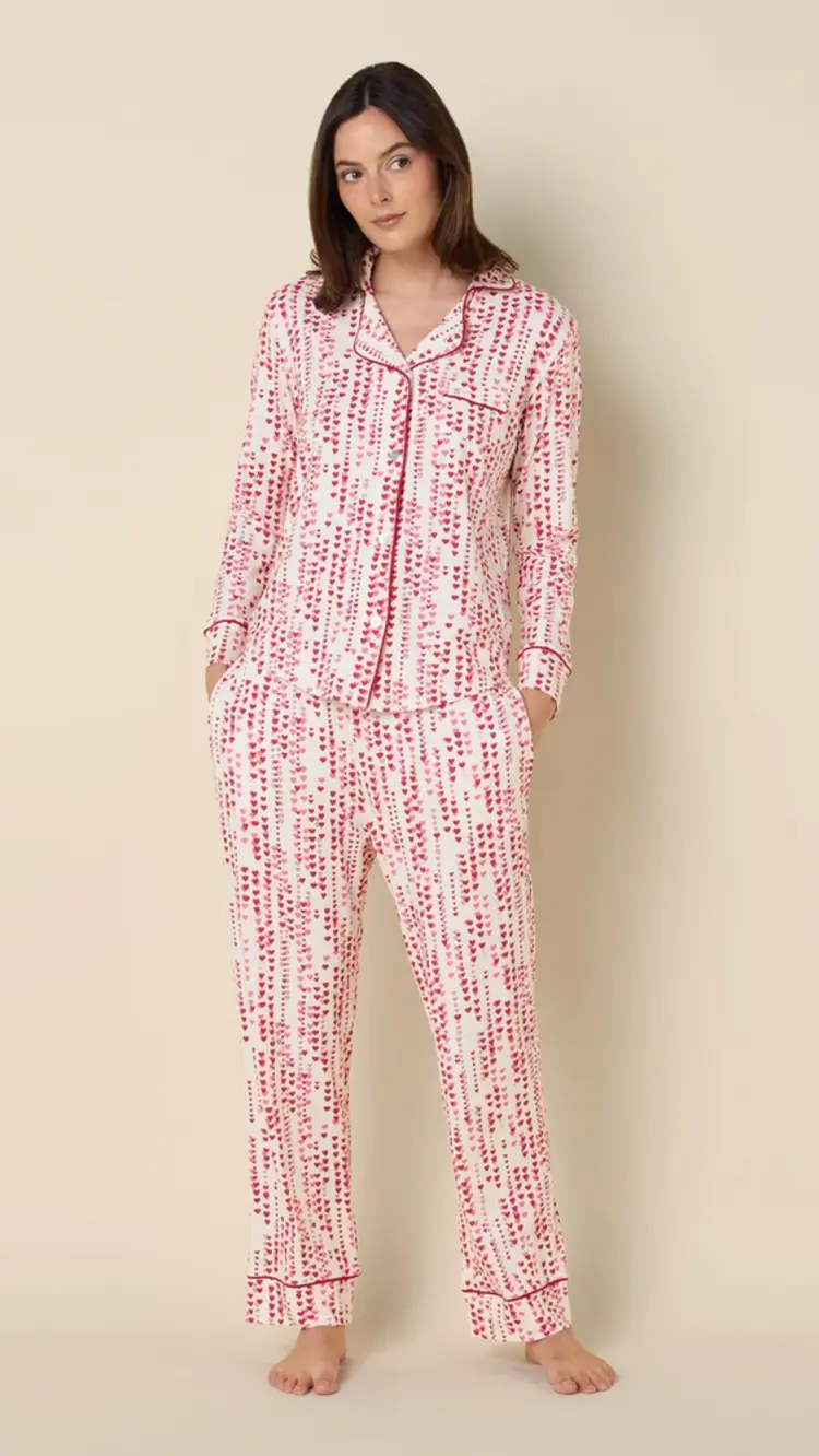 Cat's Pajamas Dreamy Hearts Pima Knit Long Sleeve Pajama Set
